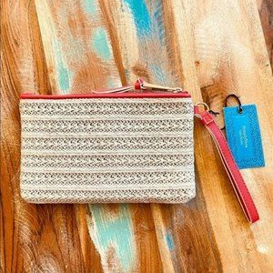 SIMPLY VERA VERA WANG Woven Straw & Faux Red Leather Medium Clutch